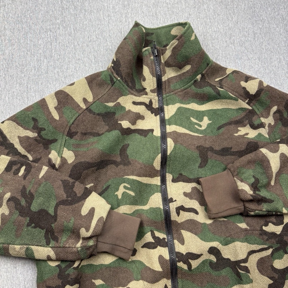 Cabelas Jacket Wool Camo Hunting Full Zip Jacket Made USA Bomber Vintage Sz L‎